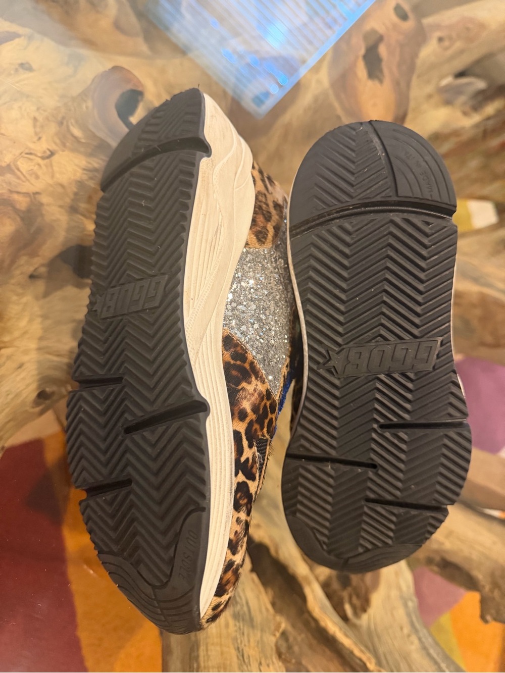 Golden Goose Leopard Print Sneakers with Blue laces and Pink Star! - Picture 5 of 6